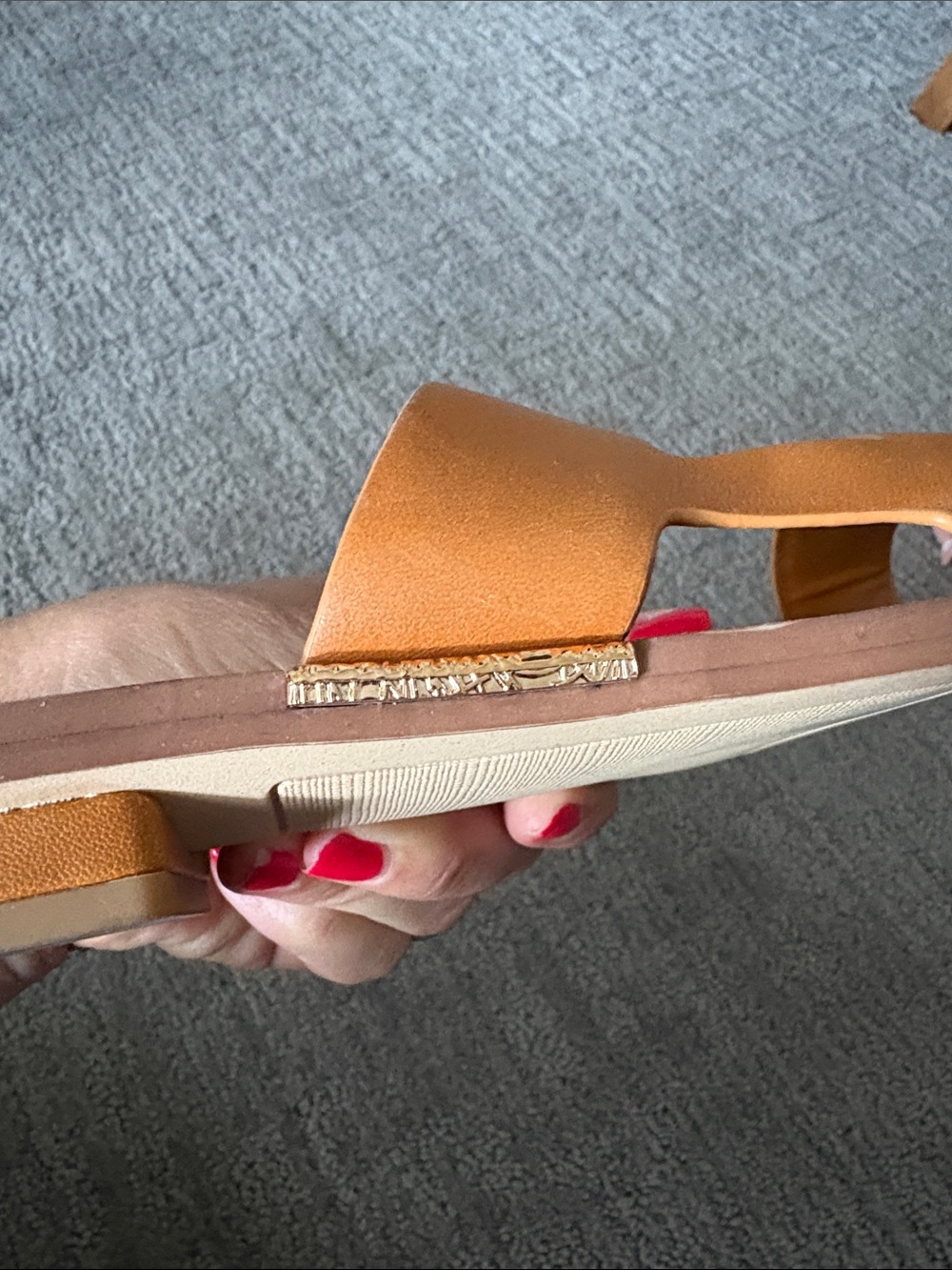 Franco Sarto Tan Leather Slide Sandals - Picture 3 of 5